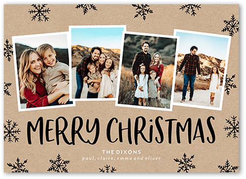 Snowflake Photo Collage Holiday Card, Beige, 5x7 Flat, Christmas, Luxe Double-Thick Cardstock, Square