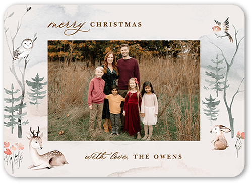 Woodlands Deer Holiday Card, Grey, 5x7 Flat, Christmas, Matte, Signature Smooth Cardstock, Rounded