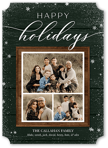 Wooden Picture Frame Holiday Card, Green, 5x7 Flat, Holiday, Pearl Shimmer Cardstock, Ticket