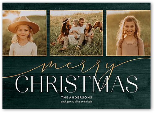 Elegant Accents Holiday Card, Green, 5x7, Christmas, Pearl Shimmer Cardstock, Square