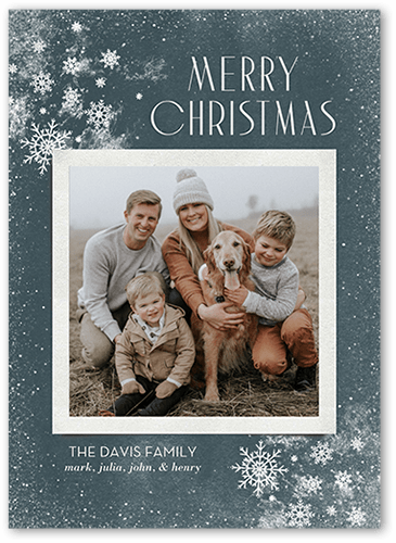 Snowy Elegance Holiday Card, Blue, 5x7 Flat, Christmas, Pearl Shimmer Cardstock, Square