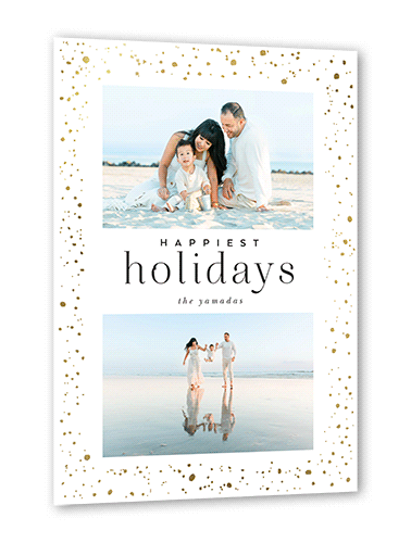 Modern Foil Border Holiday Card, White, Gold Foil, 5x7, Holiday, Pearl Shimmer Cardstock, Square