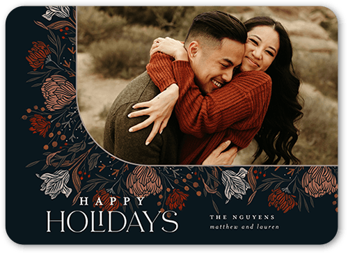 Unique Floral Frame Holiday Card, Rounded Corners