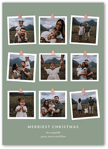 Joyous Moments Collage Holiday Card, Green, 5x7 Flat, Write Your Own, Matte, Signature Smooth Cardstock, Square