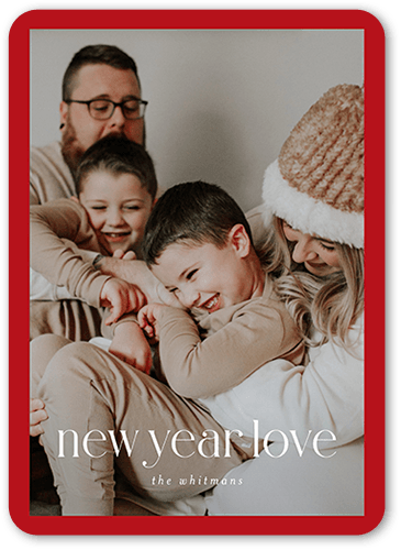 Minimalist Photo Frame Holiday Card, Red, 5x7 Flat, New Year, Matte, Signature Smooth Cardstock, Rounded