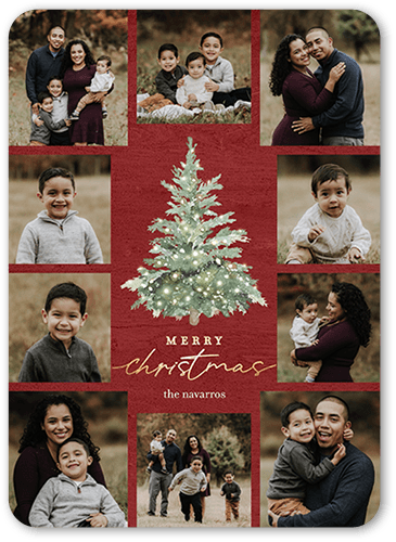 Watercolor Tree Holiday Card, Red, 5x7 Flat, Christmas, 100% Recycled Cardstock , Rounded, Red