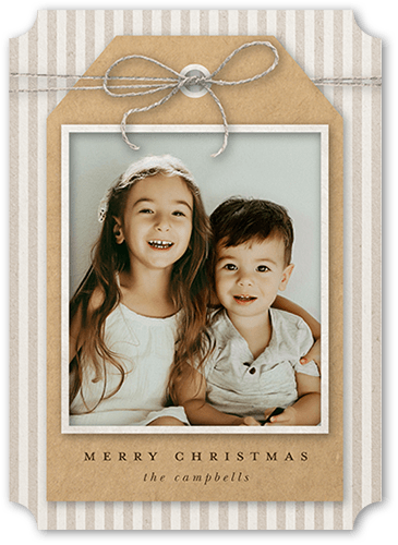Festive Gift Tag Holiday Card, Beige, 5x7 Flat, Christmas, Pearl Shimmer Cardstock, Ticket