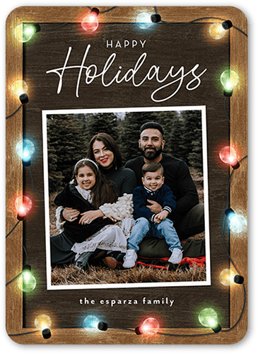 Colorful Bulb Lights Holiday Card, Brown, 5x7 Flat, Holiday, 100% Recycled Cardstock , Rounded, Brown