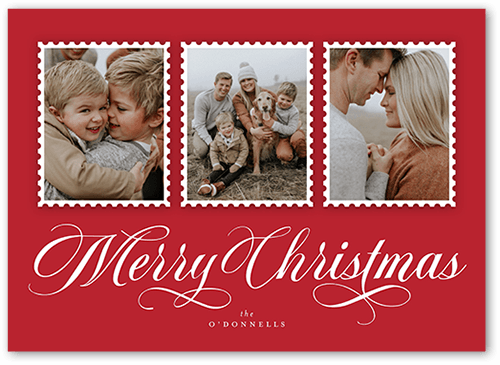Stamp Frames Holiday Card, Red, 5x7 Flat, Christmas, 100% Recycled Cardstock , Square