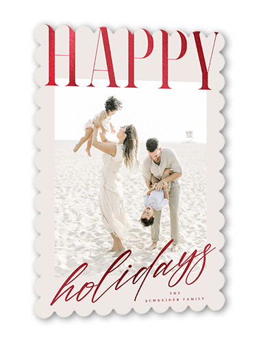 Big And Shiny Holiday Card, Grey, Red Foil, 5x7 Flat, Holiday, Pearl Shimmer Cardstock, Scallop