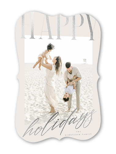 Big And Shiny Holiday Card, Grey, Silver Foil, 5x7 Flat, Holiday, Pearl Shimmer Cardstock, Bracket