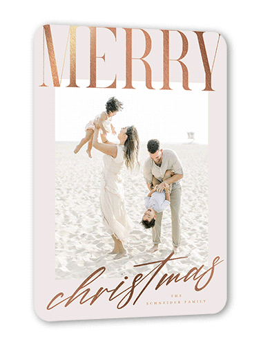 Big And Shiny Holiday Card, Rose Gold Foil, Grey, 5x7 Flat, Christmas, Matte, Signature Smooth Cardstock, Rounded, Whisper Gray