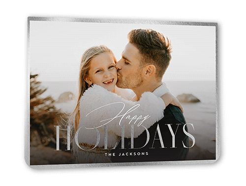 Gleaming Edge Holiday Card, White, Silver Foil, 5x7 Flat, Holiday, Pearl Shimmer Cardstock, Rounded, White
