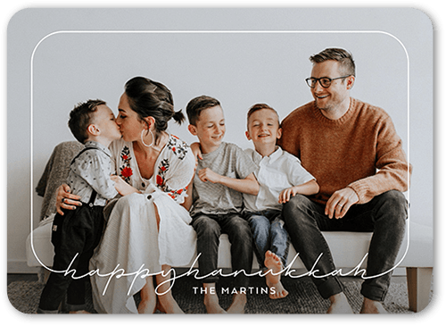 Writing Frame Holiday Card, White, none, 5x7 Flat, Hanukkah, Standard Smooth Cardstock, Rounded, White