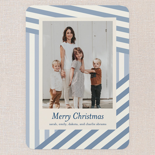 Slanted Stripes Holiday Card, Blue, 5x7 Flat, Christmas, 100% Recycled Cardstock , Rounded, Feather
