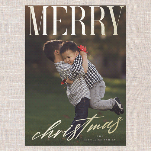 Satin Sentiments Holiday Card, White, Gold Foil, 5x7 Flat, Christmas, Luxe Double-Thick Cardstock, Square, White