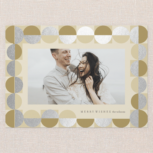 Geometric Garland Holiday Card, Silver Foil, Beige, 5x7 Flat, Write Your Own, Pearl Shimmer Cardstock, Square, Apricot Mousse