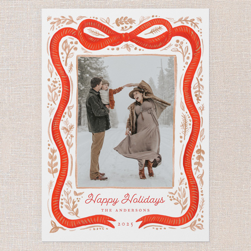 Vintage Bow Holiday Card, Red, 5x7 Flat, Holiday, Standard Smooth Cardstock, Square, Tomato