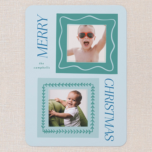 Fabulously Framed Holiday Card, Blue, 5x7 Flat, Christmas, Matte, Signature Smooth Cardstock, Rounded
