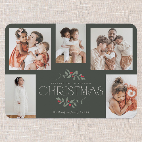 Enclosed Holly Holiday Card, Green, 5x7 Flat, Religious, 100% Recycled Cardstock , Rounded, Evergreen