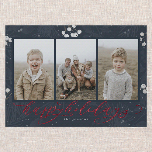 Filigree Festivity Holiday Card, Blue, Red Foil, 5x7 Flat, Holiday, Matte, Signature Smooth Cardstock, Square, Navy