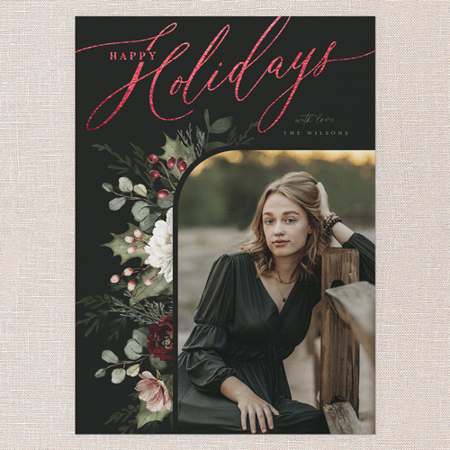 Botanical Elegance Holiday Card, Black, Red Foil, 5x7 Flat, Holiday, Matte, Signature Smooth Cardstock, Square, Black