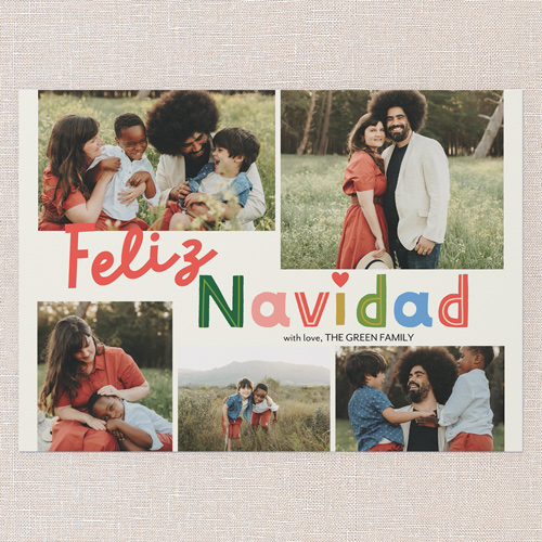 Cheerful Colors Holiday Card, White, 5x7 Flat, Feliz Navidad, Luxe Double-Thick Cardstock, Square, White