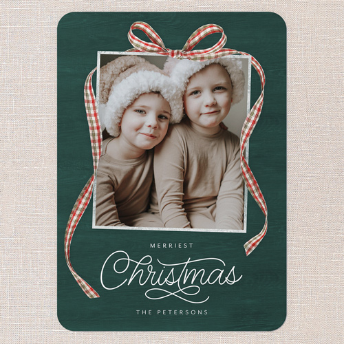 Remarkable Ribbon Holiday Card, Green, 5x7 Flat, Christmas, 100% Recycled Cardstock , Rounded, Seaweed