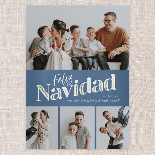 Classic Christmas Charm Holiday Card, Blue, 5x7 Flat, Feliz Navidad, Luxe Double-Thick Cardstock, Square, Moonstruck