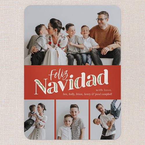 Classic Christmas Charm Holiday Card, Red, 5x7 Flat, Feliz Navidad, Matte, Signature Smooth Cardstock, Rounded, Red