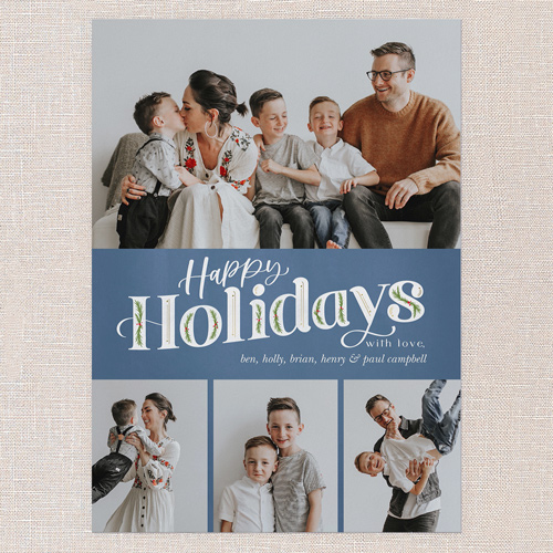 Classic Christmas Charm Holiday Card, Blue, 5x7 Flat, Holiday, Pearl Shimmer Cardstock, Square, Moonstruck