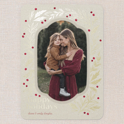 Foliage Framing Holiday Card, Beige, Gold Foil, 5x7 Flat, Holiday, Matte, Signature Smooth Cardstock, Rounded, Sandstone