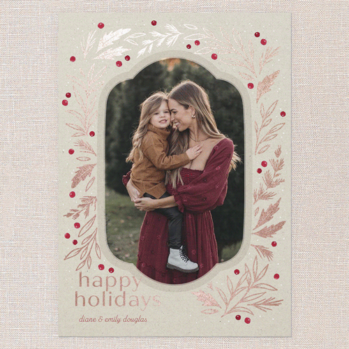 Foliage Framing Holiday Card, Rose Gold Foil, Beige, 5x7 Flat, Holiday, Luxe Double-Thick Cardstock, Square, Sandstone