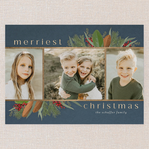 Fantastic Foliage Holiday Card, Blue, 5x7 Flat, Christmas, 100% Recycled Cardstock , Square, Blue