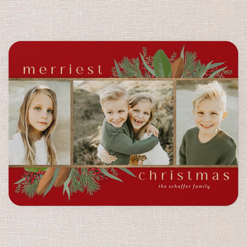 Fantastic Foliage Holiday Card, Red, 5x7 Flat, Christmas, Pearl Shimmer Cardstock, Rounded, Marsala