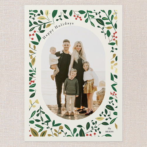 Fond Foliage Holiday Card, Green, 5x7 Flat, Holiday, Pearl Shimmer Cardstock, Square