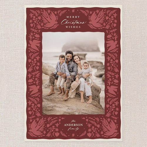Tranquil Doves Holiday Card, Red, 5x7 Flat, Christmas, Pearl Shimmer Cardstock, Square