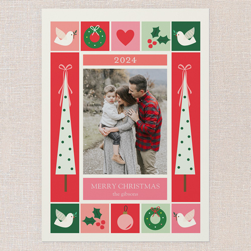 Yuletide Vibes Holiday Card, Pink, 5x7 Flat, Write Your Own, Pearl Shimmer Cardstock, Square