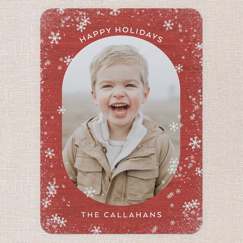 Charming Snowflake Delight Holiday Card, Red, 5x7 Flat, Holiday, Pearl Shimmer Cardstock, Rounded