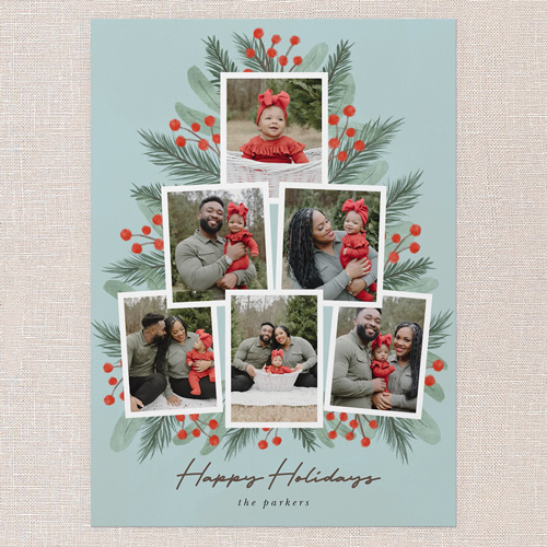 Lush Greenery Greetings Holiday Card, Blue, 5x7 Flat, Holiday, Pearl Shimmer Cardstock, Square, Peppermint