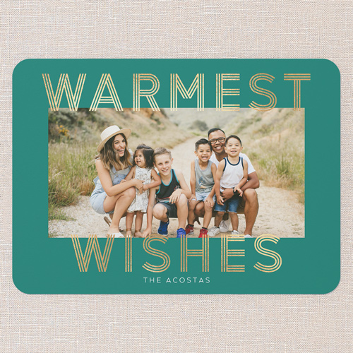 Retro Remarks Holiday Card, Green, 5x7 Flat, Holiday, Pearl Shimmer Cardstock, Rounded, Evergreen