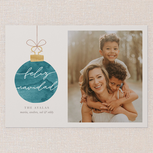 Warmhearted Watercolor Holiday Card, Blue, 5x7 Flat, Feliz Navidad, 100% Recycled Cardstock , Square, Blue