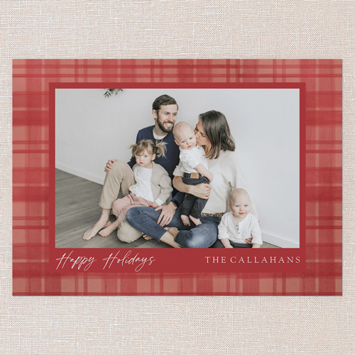 Pleasant Plaid Holiday Card, Red, 5x7 Flat, Holiday, 100% Recycled Cardstock , Square, Rich Red