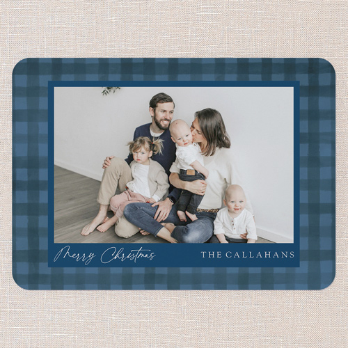 Pleasant Plaid Holiday Card, Blue, 5x7 Flat, Christmas, Standard Smooth Cardstock, Rounded, Navy