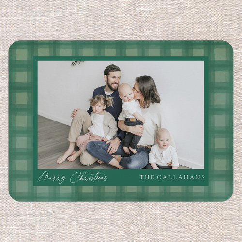 Pleasant Plaid Holiday Card, Green, 5x7 Flat, Christmas, Pearl Shimmer Cardstock, Rounded, Spruce