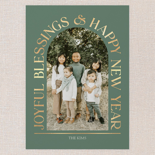 Arch Deco Holiday Card, Green, 5x7 Flat, Religious, Pearl Shimmer Cardstock, Square, Avocado