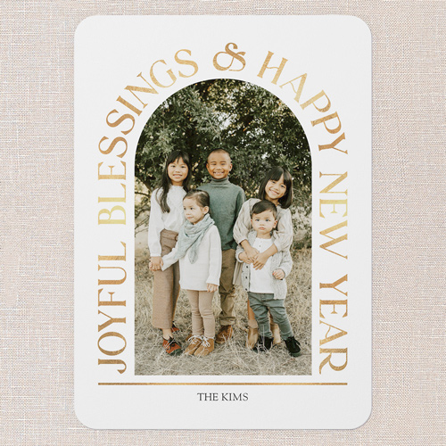 Arch Deco Holiday Card, White, 5x7 Flat, Religious, Pearl Shimmer Cardstock, Rounded, White