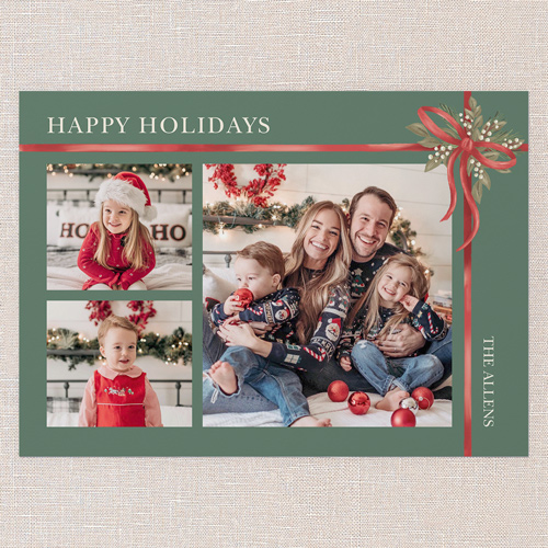 Classic Bow Holiday Card, Green, 5x7 Flat, Holiday, Luxe Double-Thick Cardstock, Square, Avocado