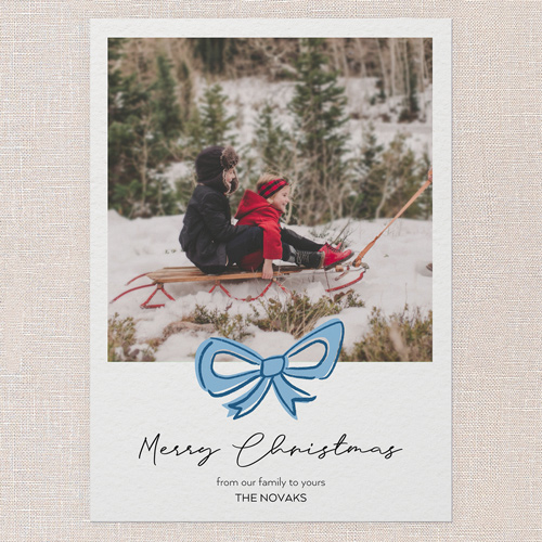 Joyful Bow Tidings Holiday Card, Blue, 5x7 Flat, Christmas, Pearl Shimmer Cardstock, Square, Blue