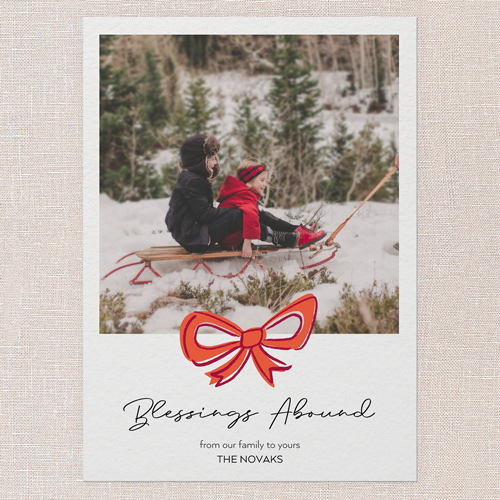 Joyful Bow Tidings Holiday Card, Red, 5x7 Flat, Religious, Matte, Signature Smooth Cardstock, Square, Red